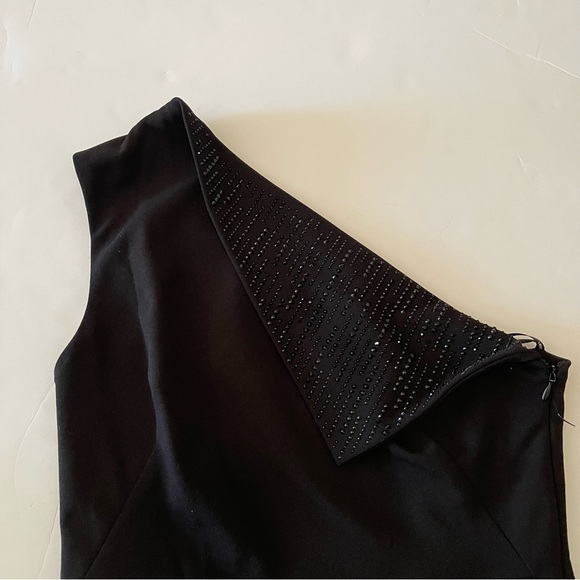 Calvin Klein One Shoulder Black Rhinestone Embellished Sheath Dress - Picture 3 of 9